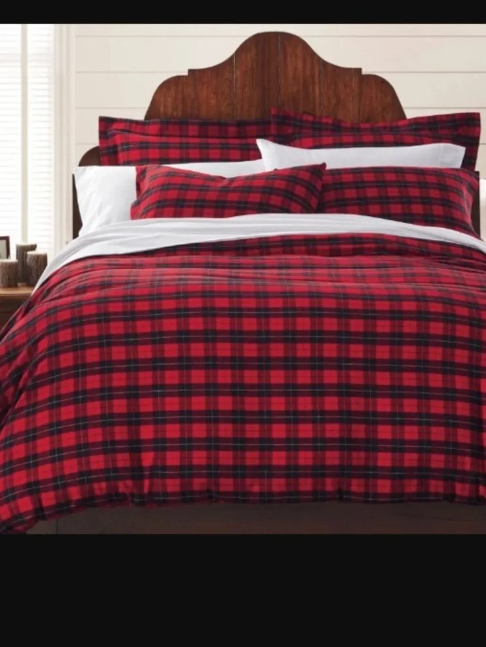 Cuddledown KING DUVET COVER COTTON FLANNEL Red Black PLAID TARTAN BRAND NEW